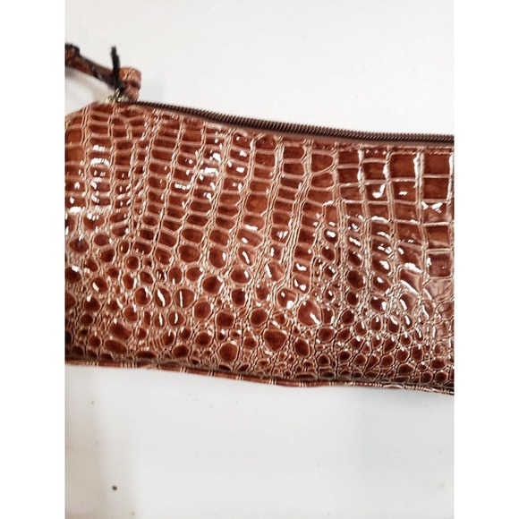 Hananel Bag Womens One Size Browm Leather Snake Pattern Zip Cosmetic Clutch NWT - Picture 4 of 5